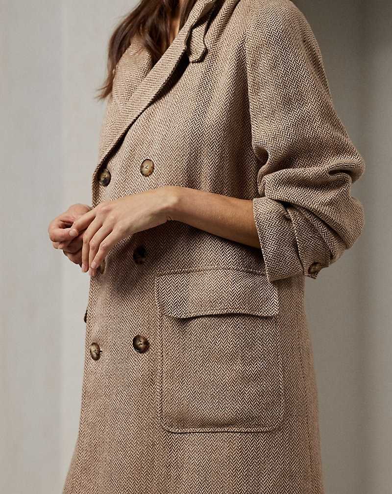 Abrigos Ralph Lauren Lucian Textured Linen Herringbone Mujer Cream/Mocha | BCPSFIO-38 - vista 5