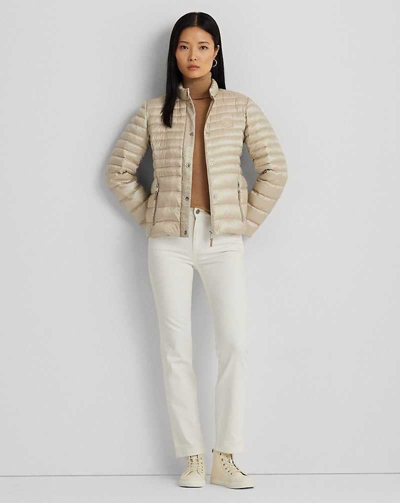Abrigos Ralph Lauren Metallic Mockneck Down Mujer Explorer Sand | RNWTDUA-85 - vista 3
