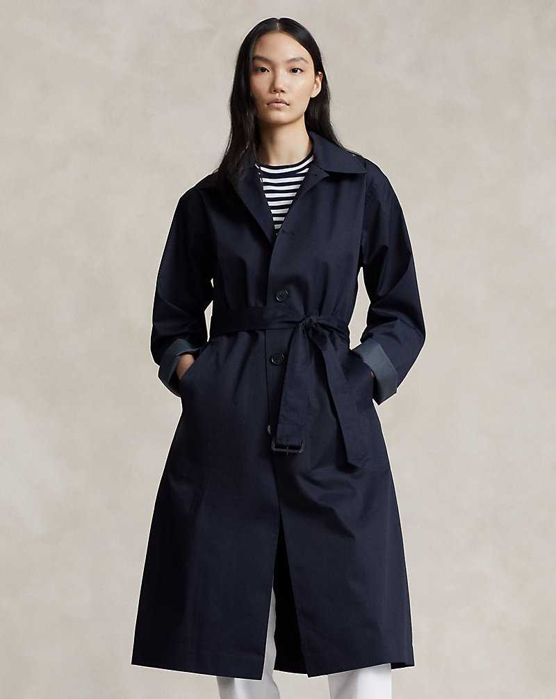 Abrigos Ralph Lauren Water-Resistant Twill Long Car Mujer Azul Marino | UDRFKAE-64 - vista 3