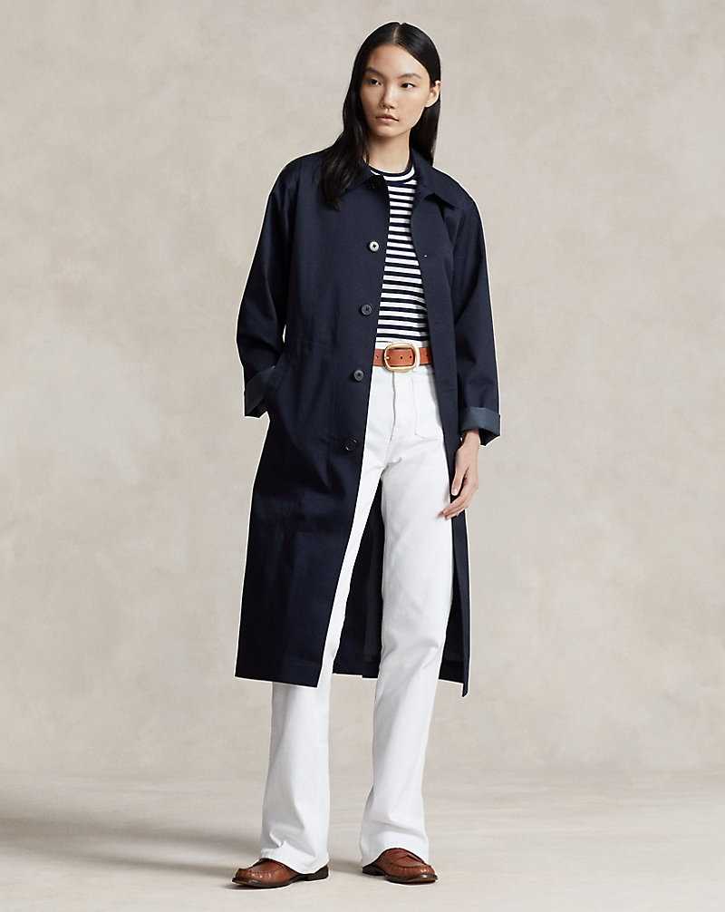 Abrigos Ralph Lauren Water-Resistant Twill Long Car Mujer Azul Marino | UDRFKAE-64 - vista 1