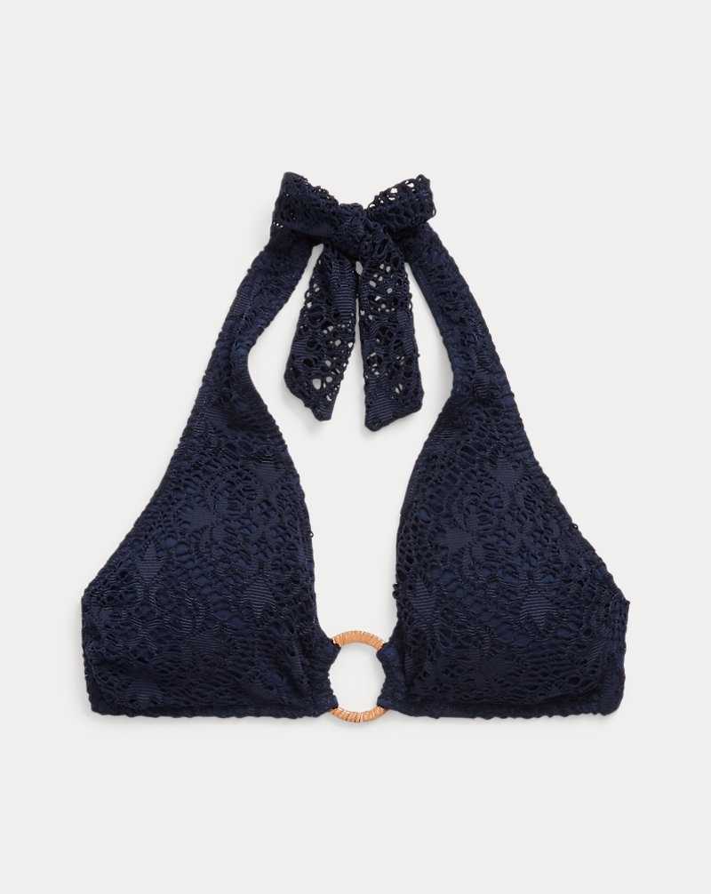 Arriba De Bikini Ralph Lauren Crocheted Ring-Front Halter Mujer Azul Marino Oscuro | QXOBJCP-49 - vista 2