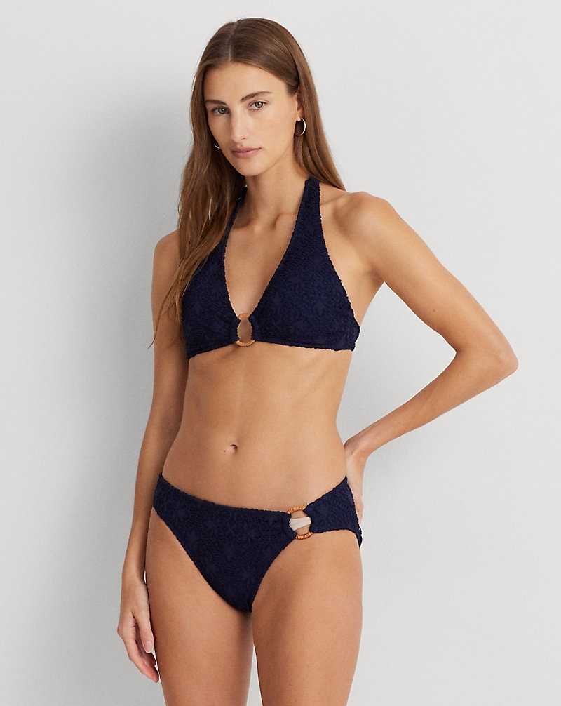 Arriba De Bikini Ralph Lauren Crocheted Ring-Front Halter Mujer Azul Marino Oscuro | QXOBJCP-49 - vista 3