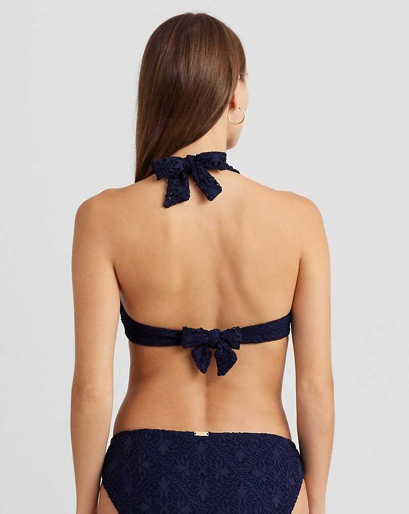 Arriba De Bikini Ralph Lauren Crocheted Ring-Front Halter Mujer Azul Marino Oscuro | QXOBJCP-49 - vista 4