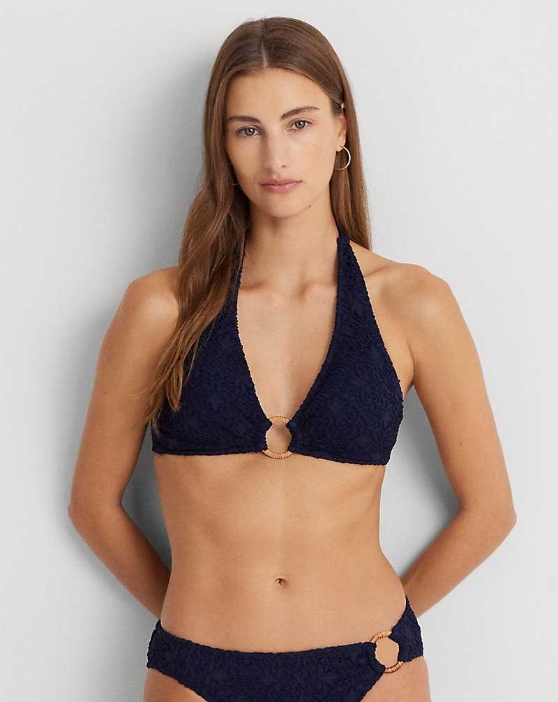Arriba De Bikini Ralph Lauren Crocheted Ring-Front Halter Mujer Azul Marino Oscuro | QXOBJCP-49 - vista 1