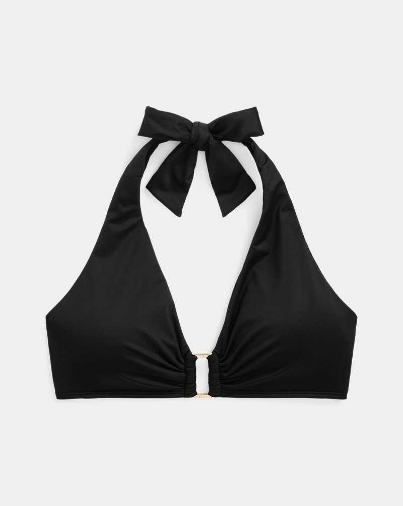 Arriba De Bikini Ralph Lauren Ring-Front Halter Mujer Negros | UHRLQFE-71 - vista 2