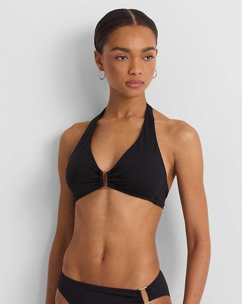 Arriba De Bikini Ralph Lauren Ring-Front Halter Mujer Negros | UHRLQFE-71 - vista 3