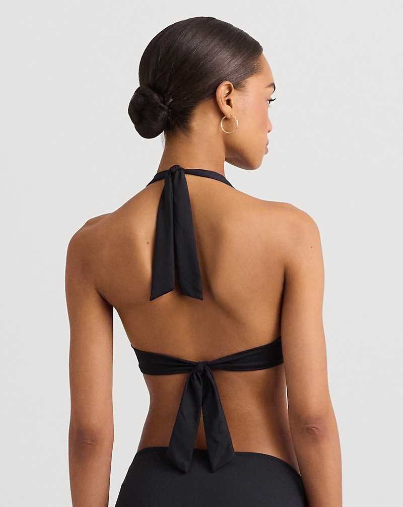 Arriba De Bikini Ralph Lauren Ring-Front Halter Mujer Negros | UHRLQFE-71 - vista 4