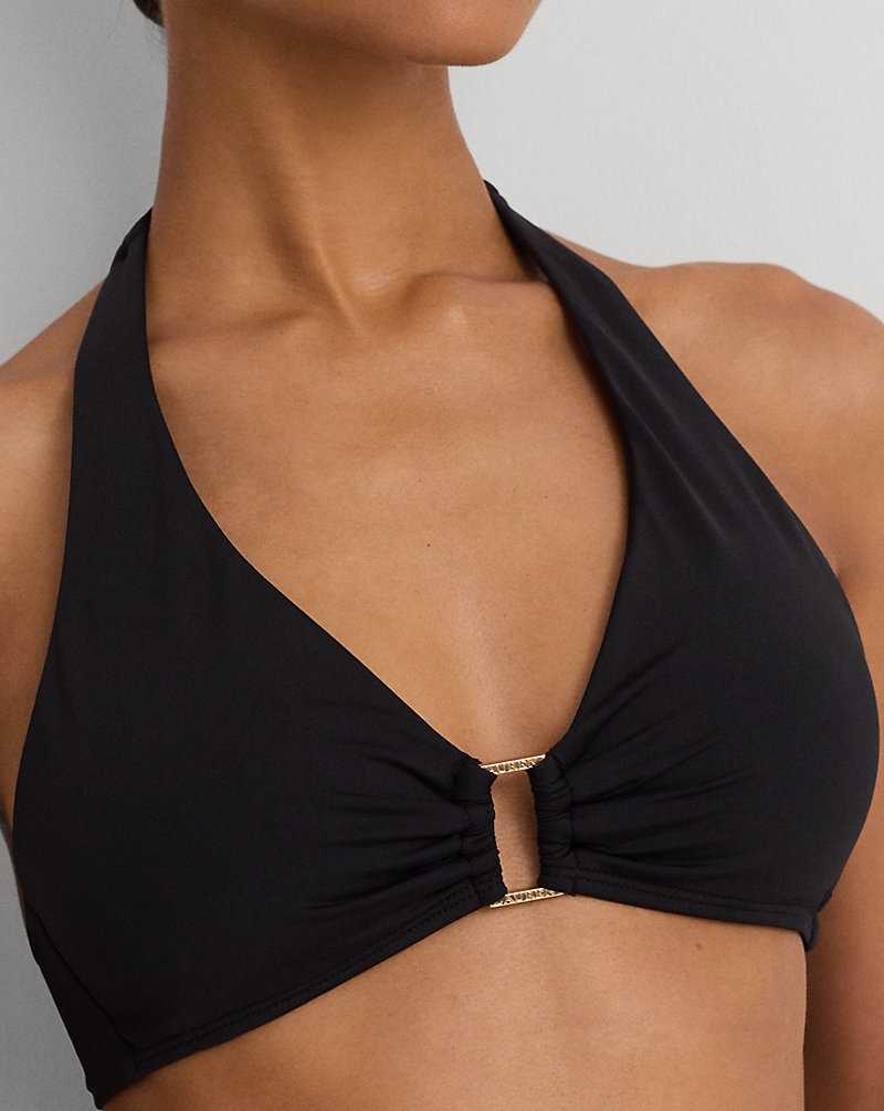 Arriba De Bikini Ralph Lauren Ring-Front Halter Mujer Negros | UHRLQFE-71 - vista 5
