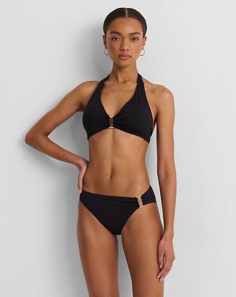 Arriba De Bikini Ralph Lauren Ring-Front Halter Mujer Negros | UHRLQFE-71 - vista 1