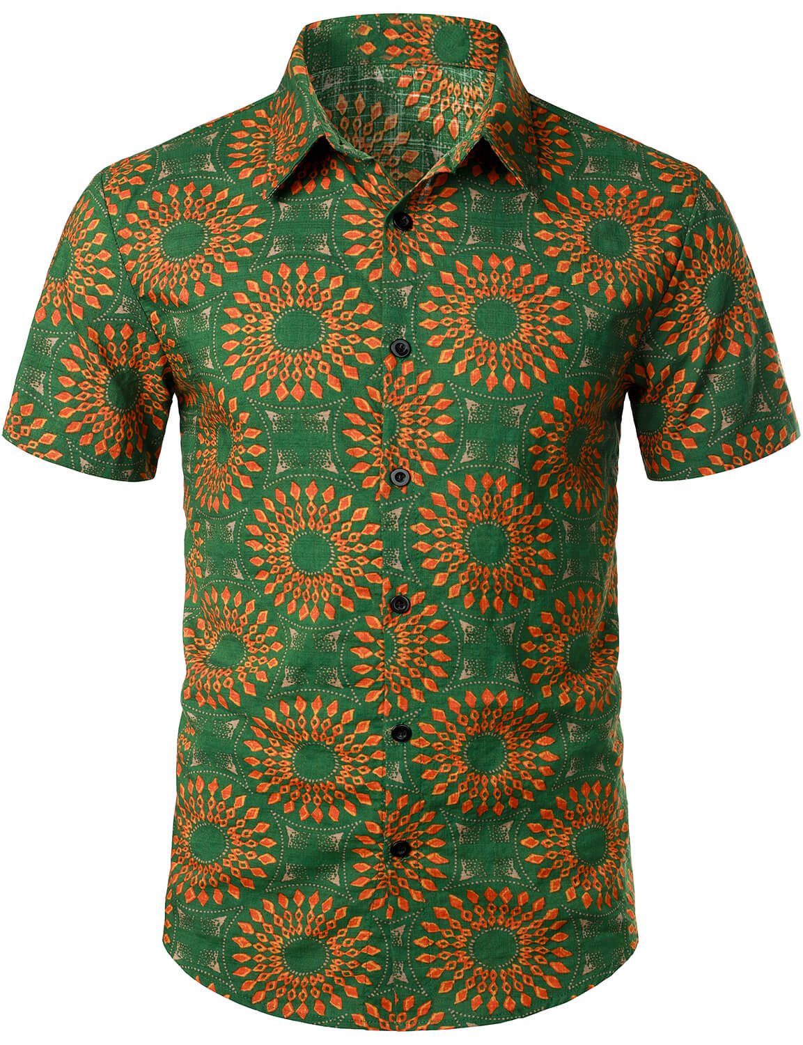 Camisa de algodón vintage 70s floral retro Button Up Green Summer Beach Bohemian Boho de manga corta para hombre