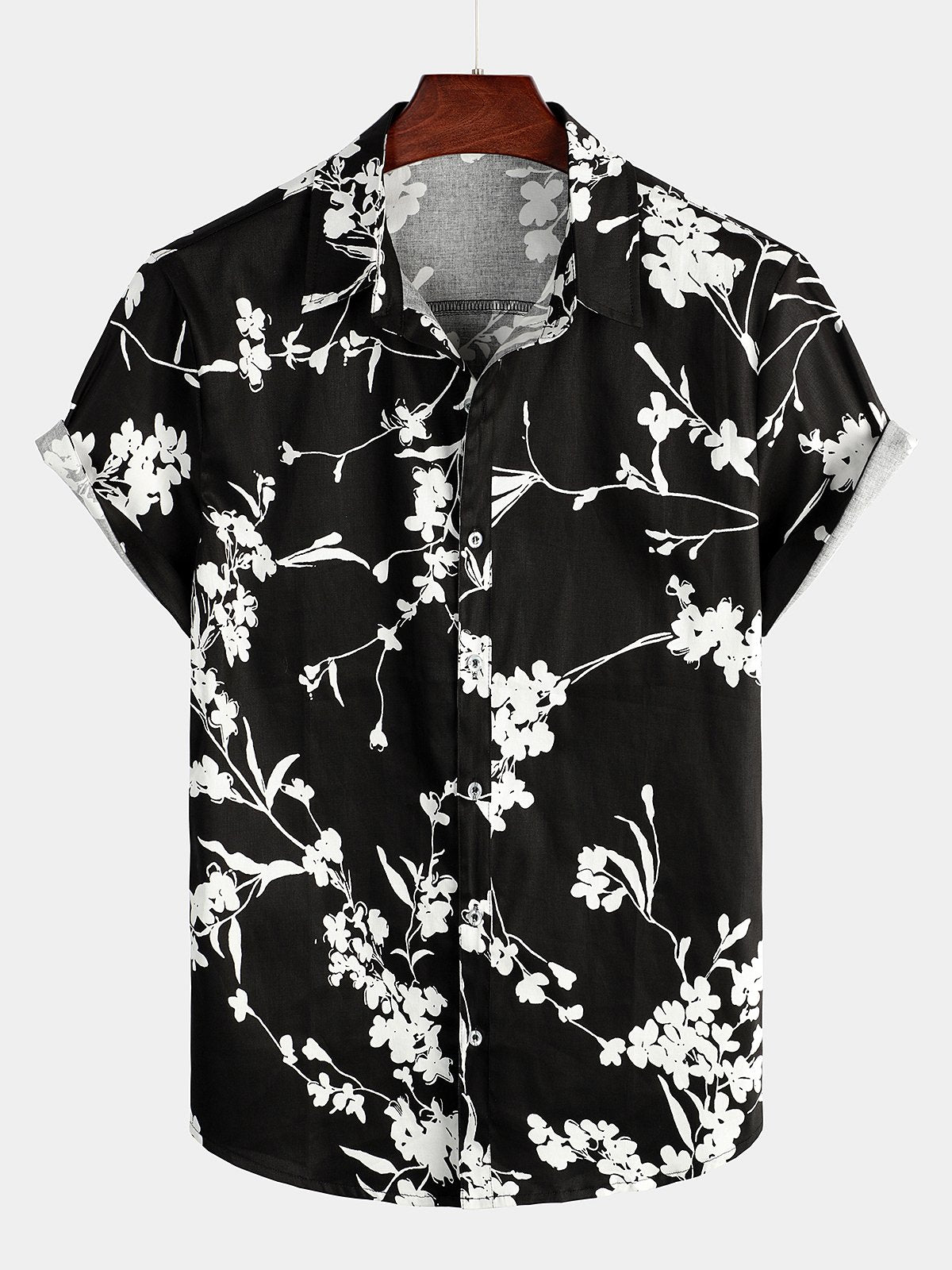 Camisa Black transpirable de algodón casual de manga corta para hombre