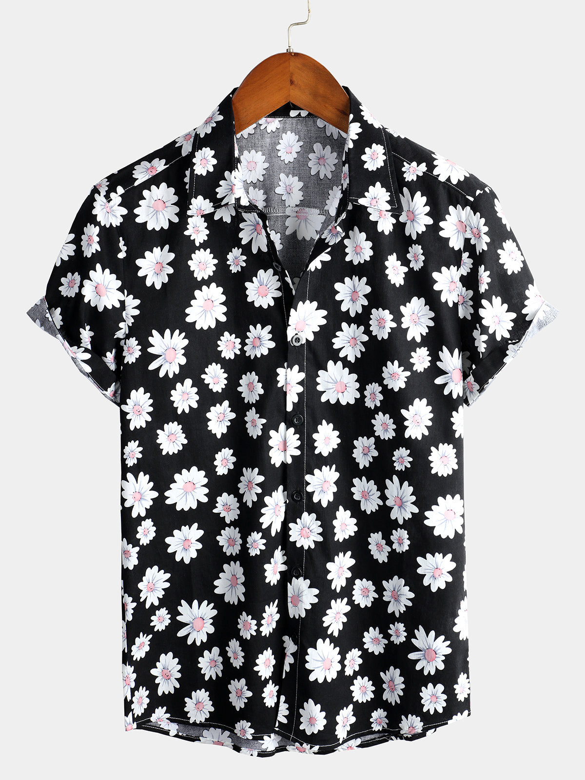 Camisa Navy Blue Daisy Hawaiian de manga corta para hombre