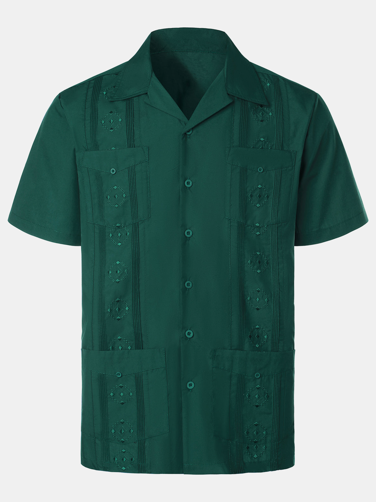 Camisa casual Summer Pocket de manga corta Button Up Cuban Guayabera para hombre