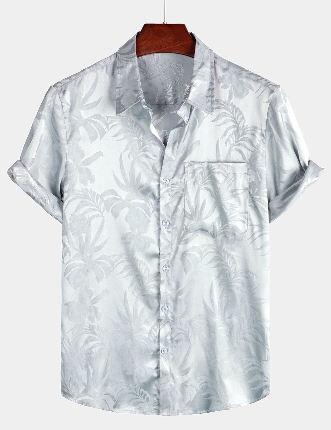 Camisa Summer Jacquard casual Elegant Button Up Pocket de manga corta Beach para hombre