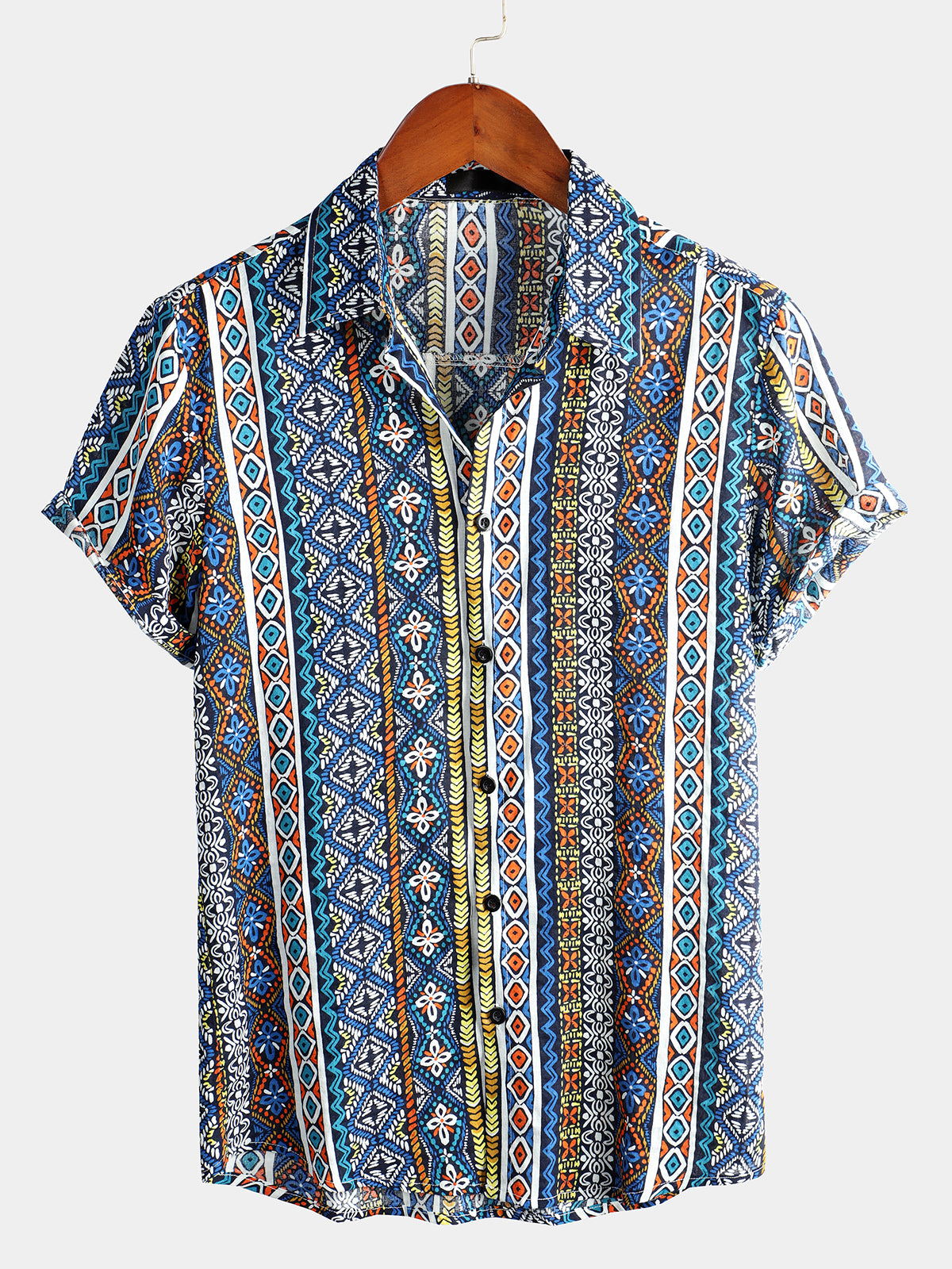 Camisa Boho de manga corta retro para hombre