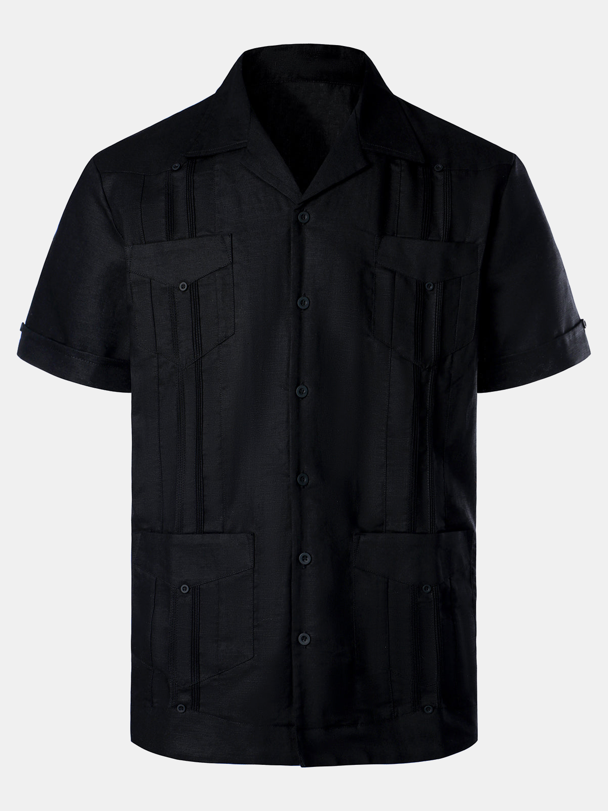 Camisa de lino Cuban Guayabera casual Button Up de manga corta Summer para hombre