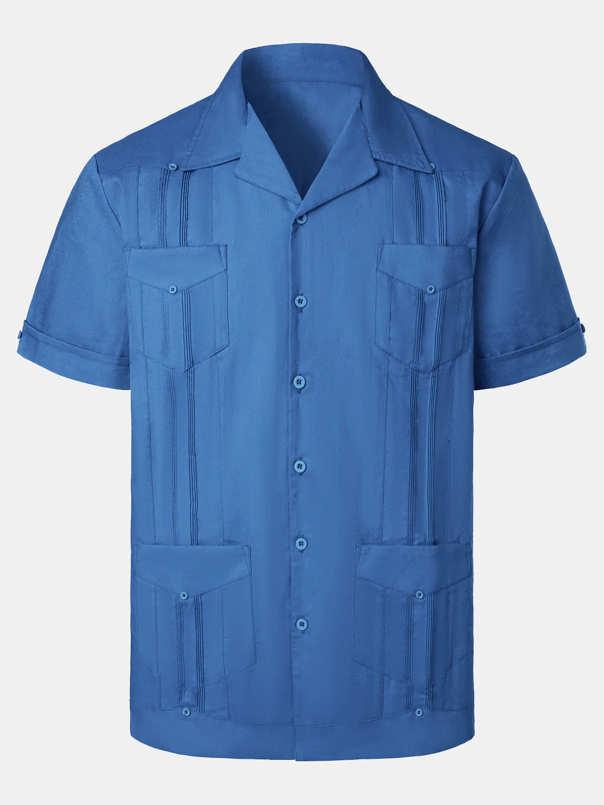 Camisa Pocket de lino Cuban Guayabera Summer Camp Button Up de manga corta casual para hombre