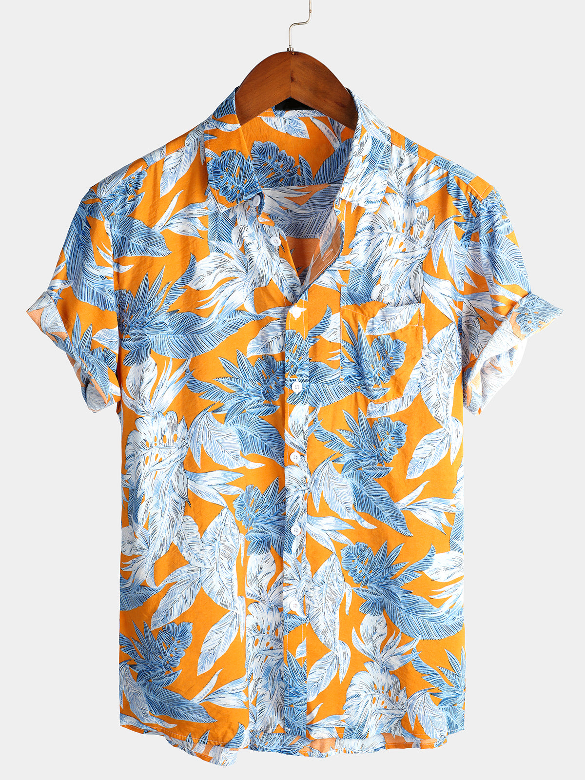 Camisa Tropical Leaves estampado Pocket de manga corta para hombre