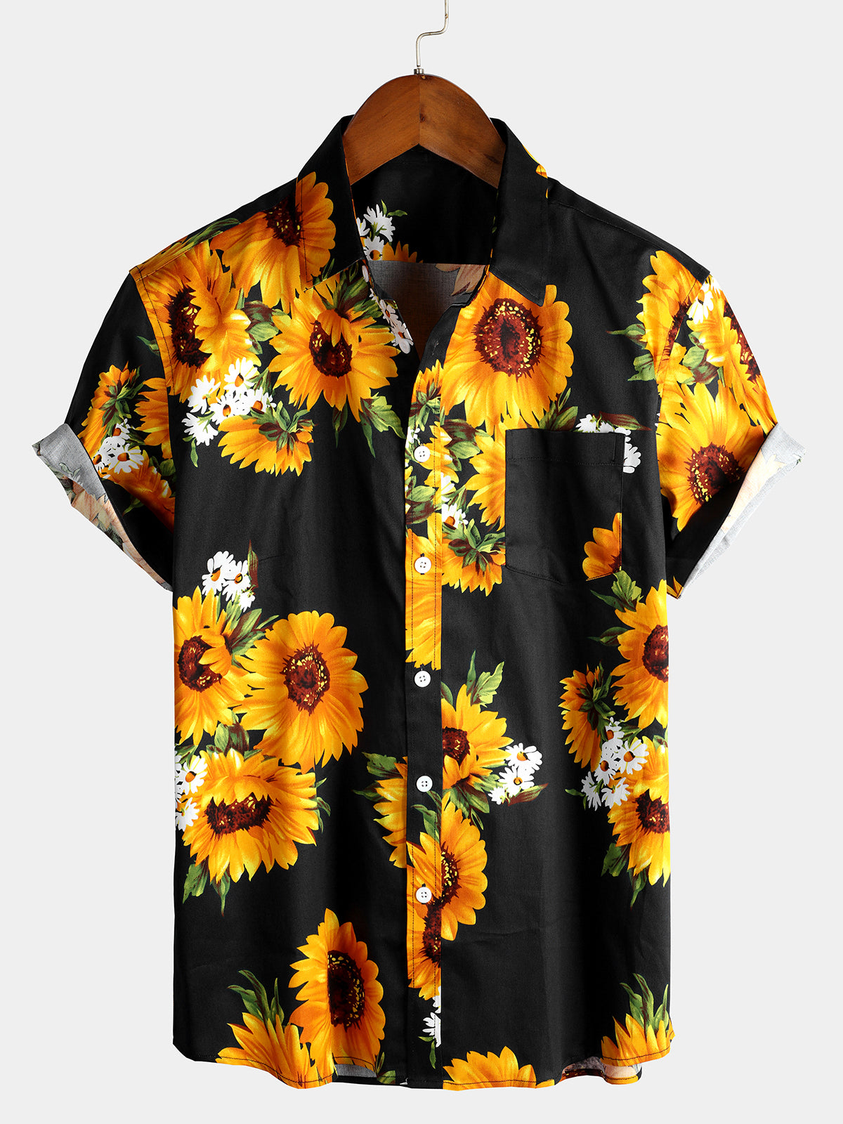 Camisa vintage Sunflower Pocket de manga corta para hombre