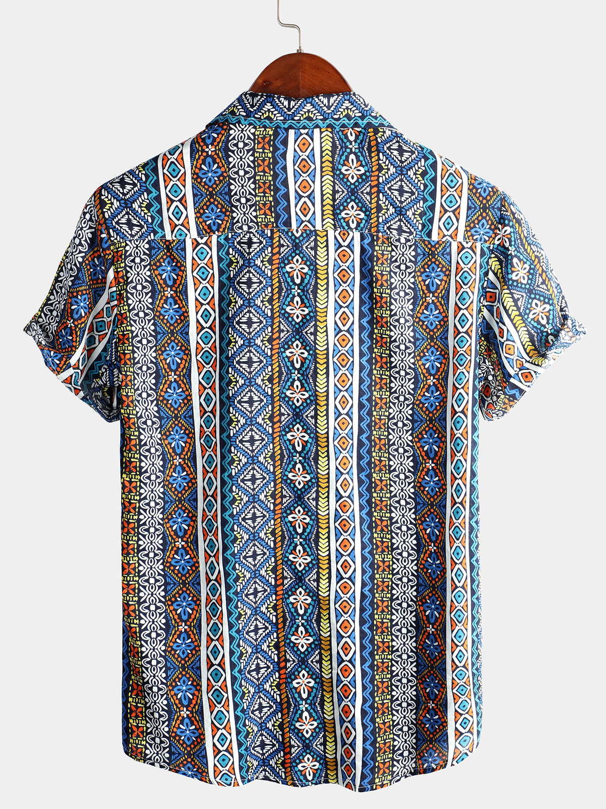 Camisa Boho de manga corta retro para hombre