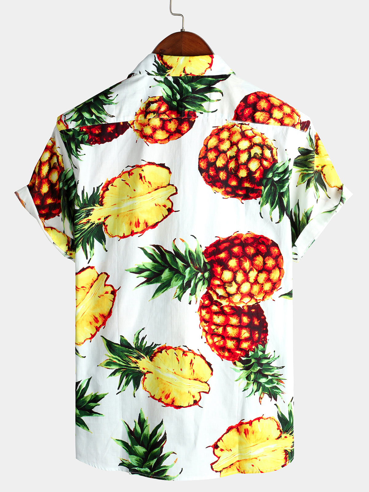 Camisa Pink Pineapple estampado Holiday Pocket de algodón para hombre