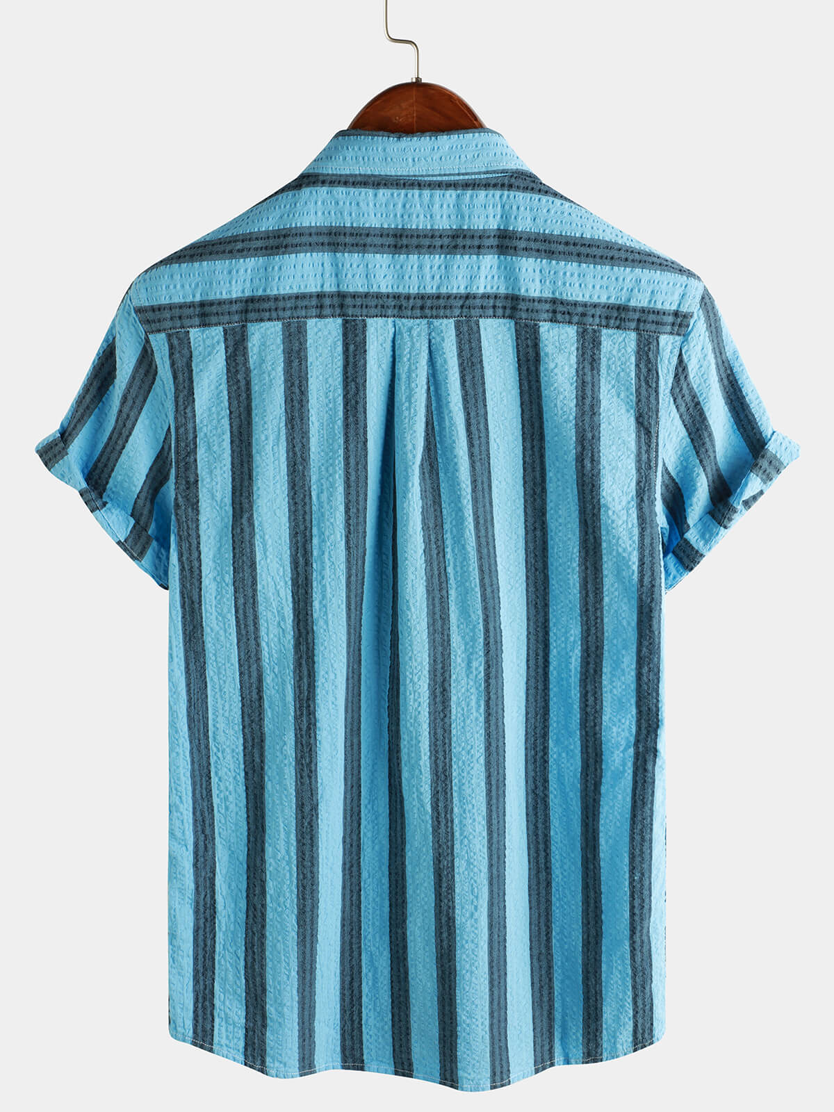 Camisa a rayas de algodón casual Pocket Hawaiian Holiday Button Up de manga corta para hombre