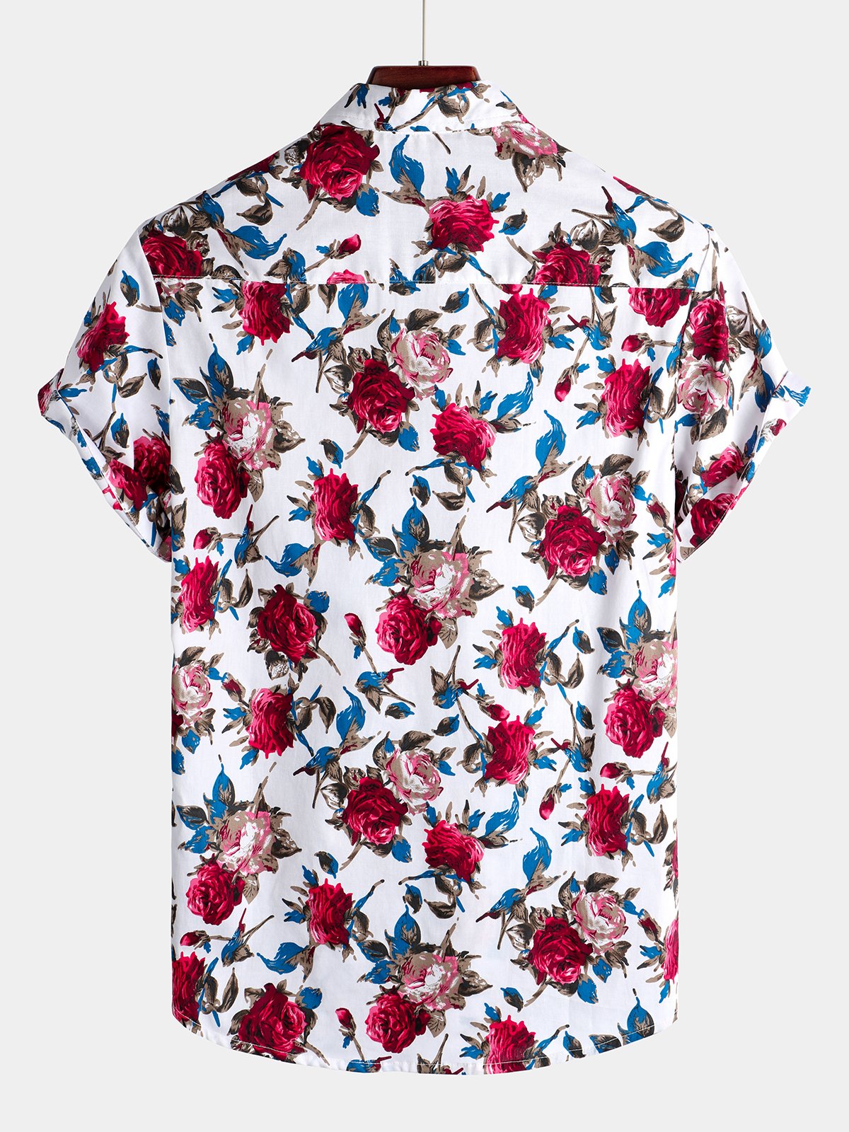 Camisa Rose estampado Holiday de algodón de manga corta para hombre