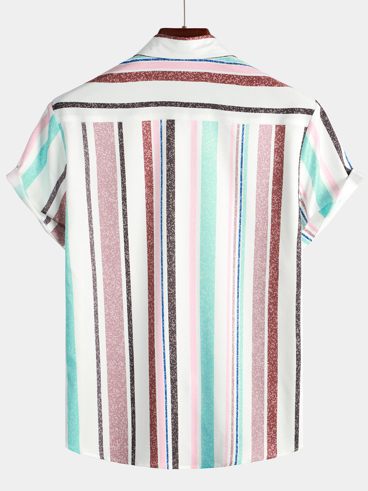 Colorful Button Up Vertical Rainbow a rayas de manga corta Pockecamiseta para hombre