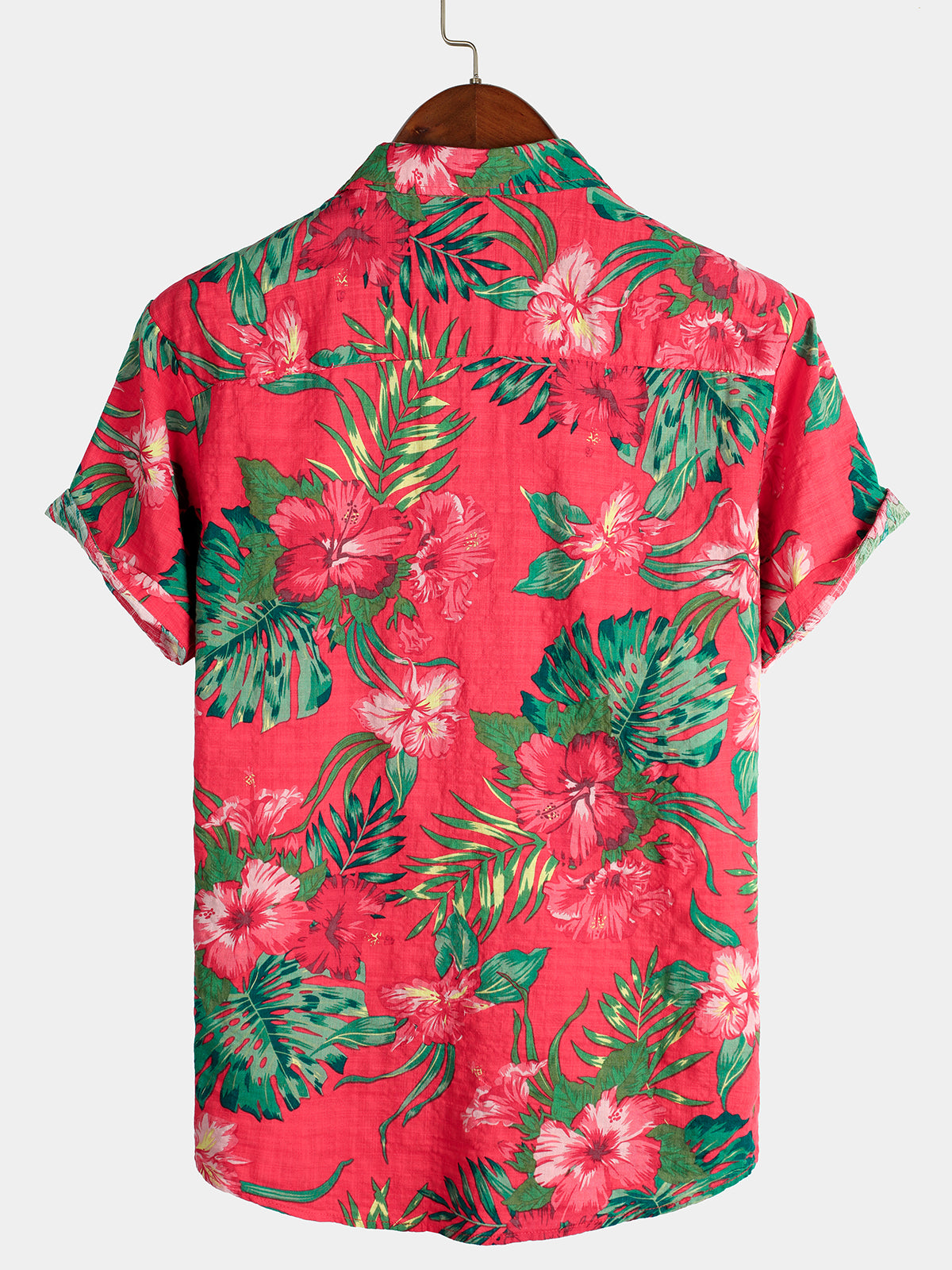 Camisa Red Flower Tropical Hawaiian de algodón de manga corta para hombre