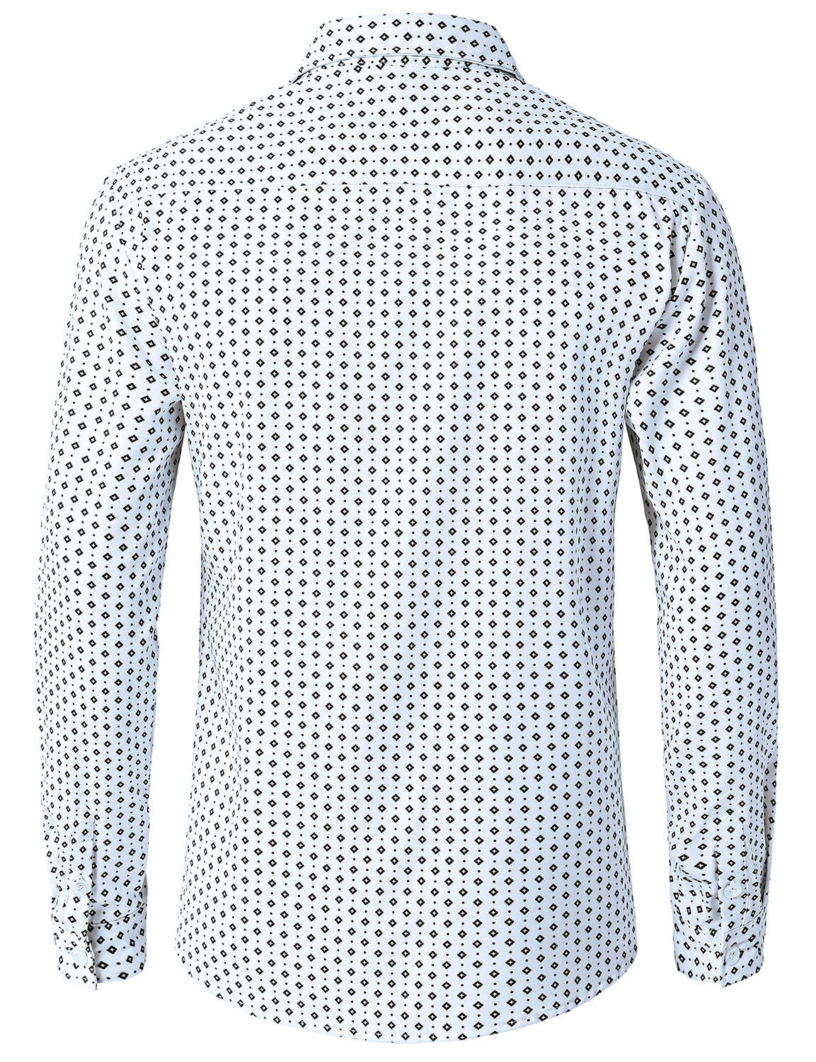 Camisa White retro Geometric estampado de manga larga para hombre