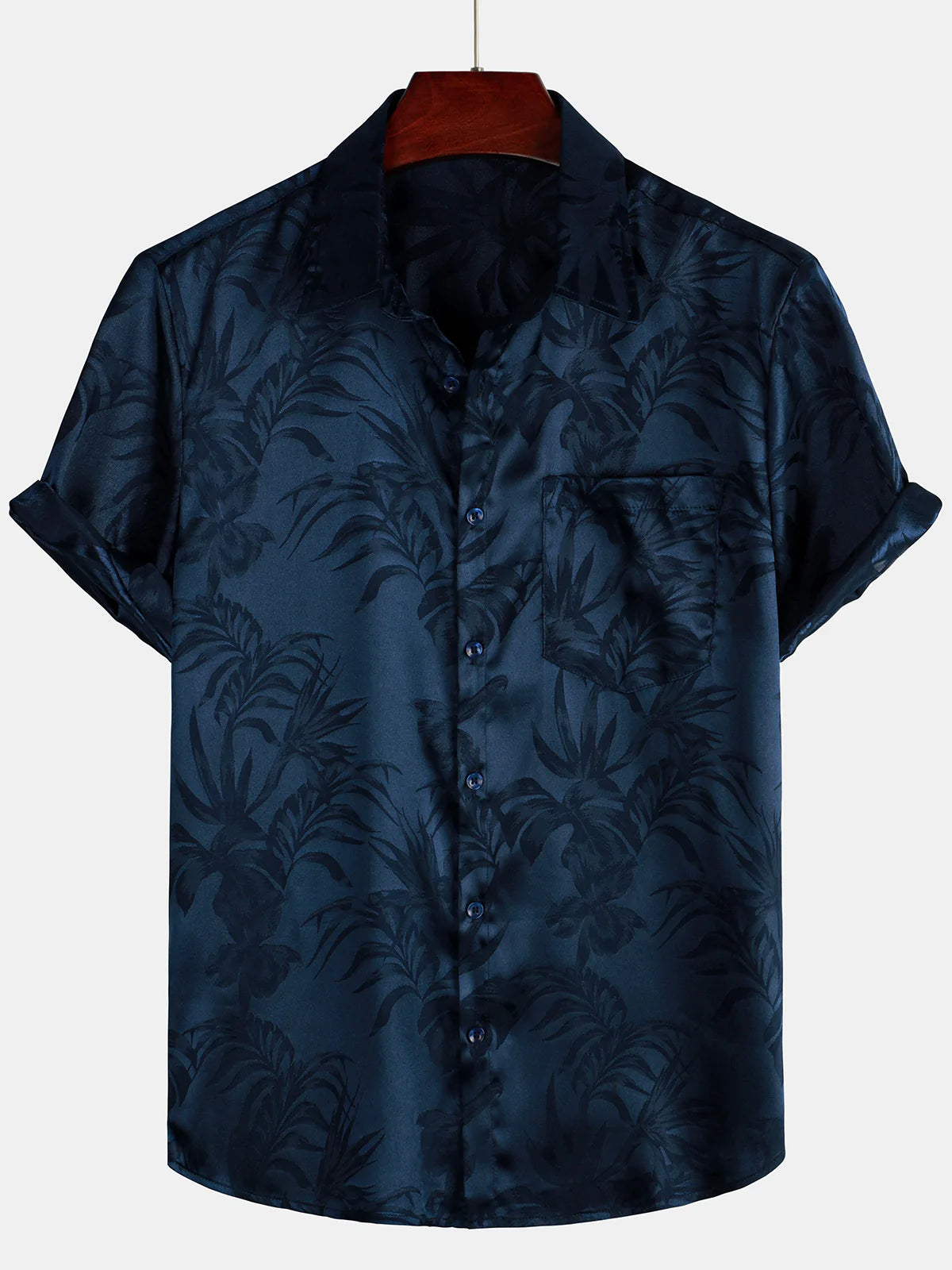 Camisa Jacquard Flowers Button Up Pocket floral Summer Cool de manga corta Tops Beach Vacation para hombre