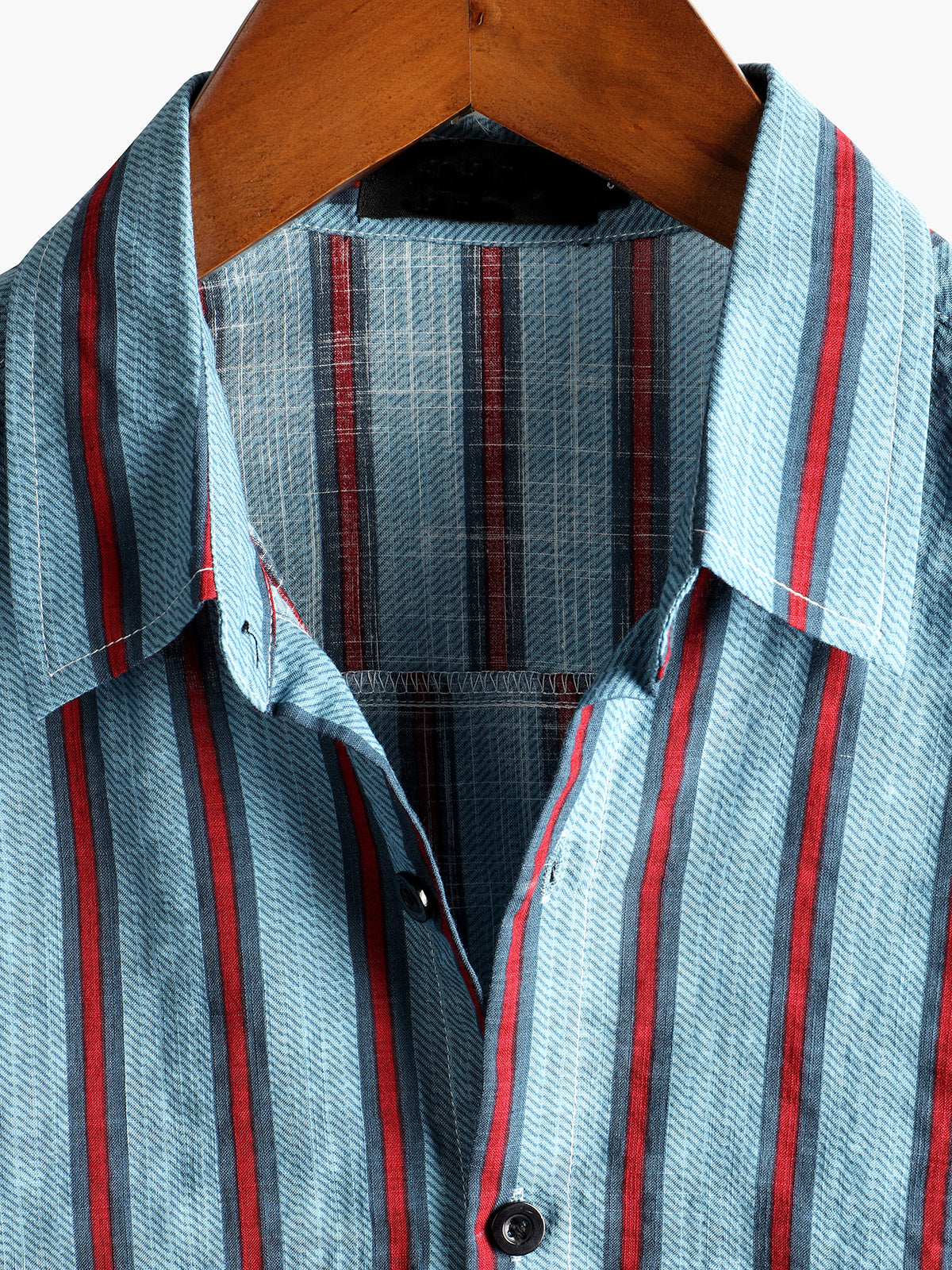 Camisa Blue a rayas casual de algodón de manga corta Button Up para hombre
