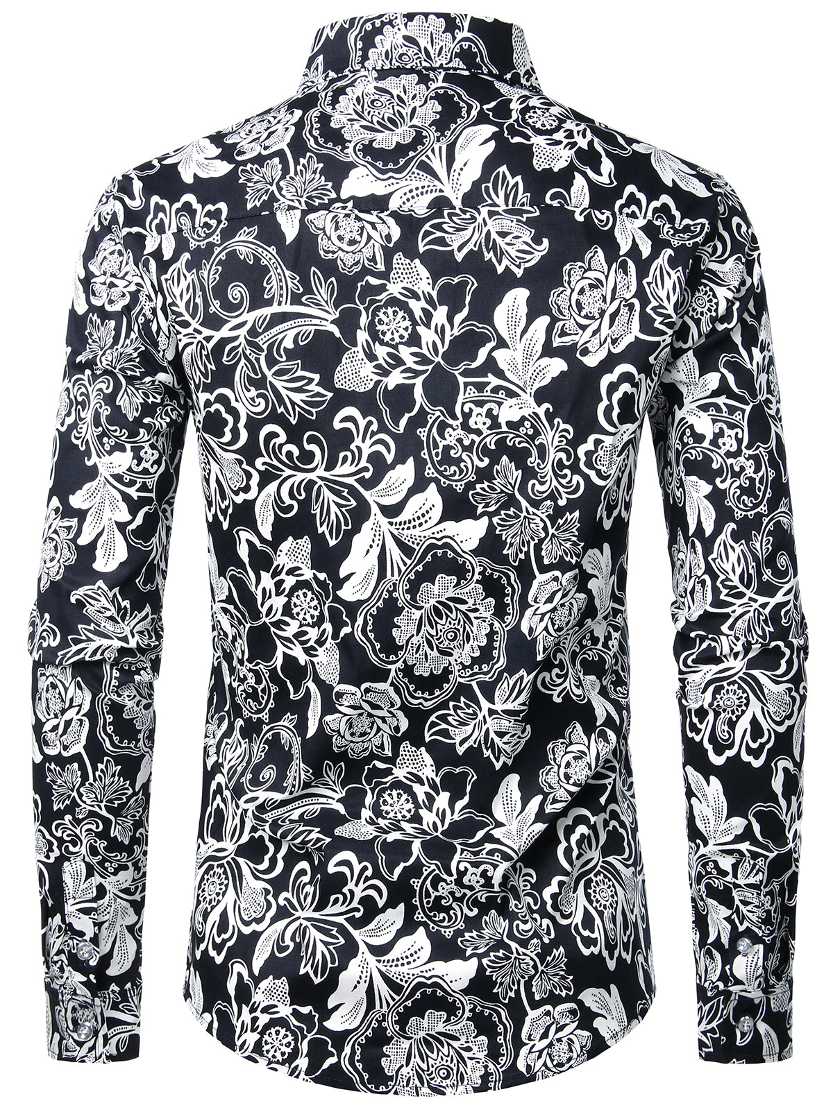 Camisa floral de algodón casual con botones de manga larga para hombre