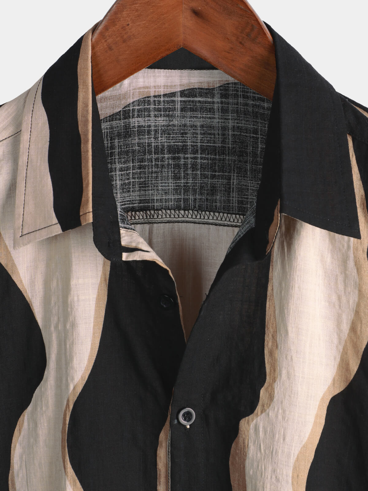 Camisa retro casual a rayas Summer Vacation Balck Button Up de manga corta para hombre