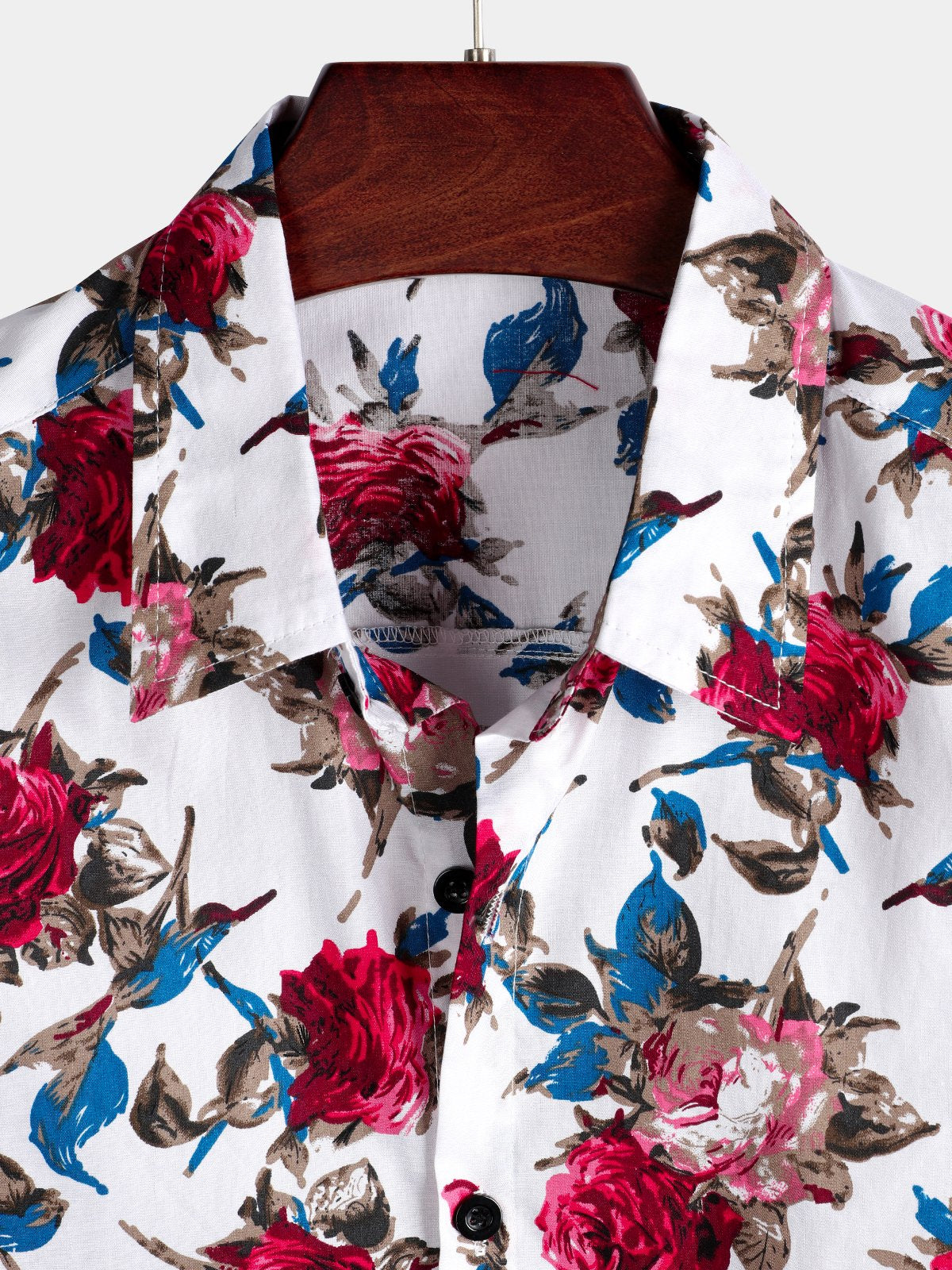 Camisa Rose estampado Holiday de algodón de manga corta para hombre