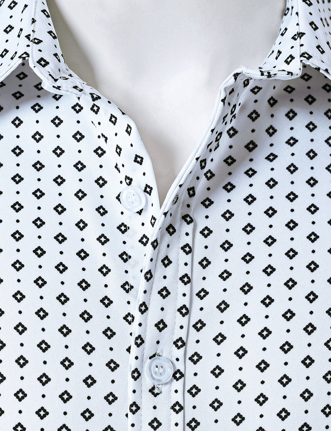 Camisa White retro Geometric estampado de manga larga para hombre