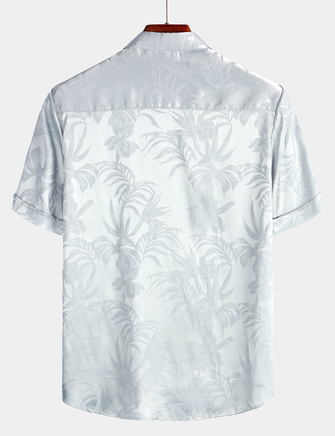 Camisa Summer Jacquard casual Elegant Button Up Pocket de manga corta Beach para hombre