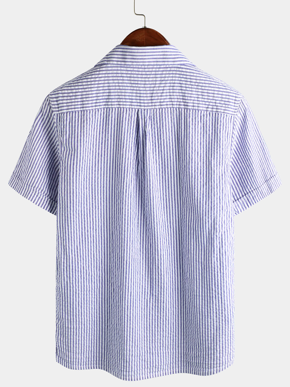 Camisa a rayas de algodón Blue Summer Button Up Cuban Collar Camp de manga corta Beach para hombre