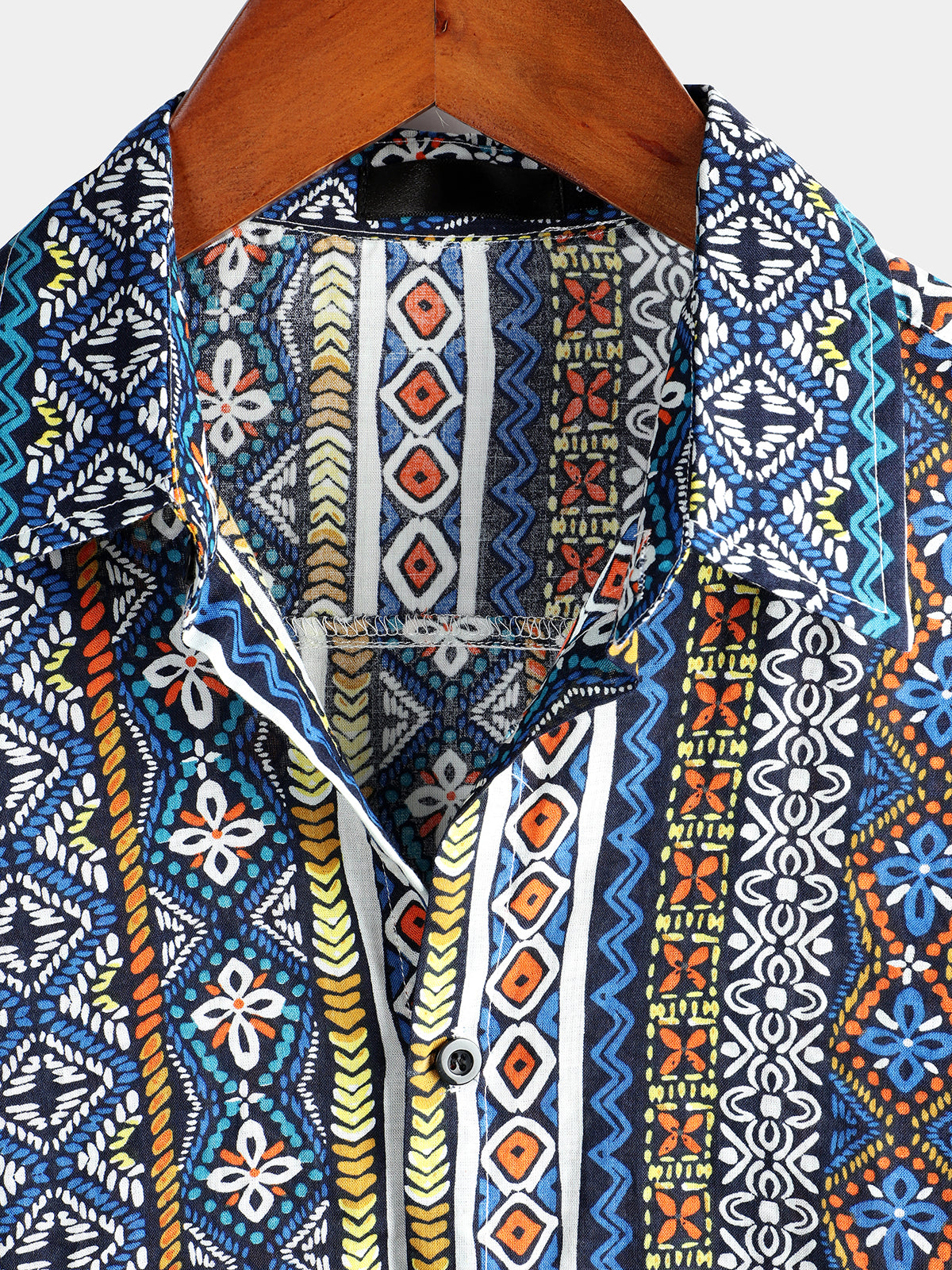 Camisa Boho de manga corta retro para hombre
