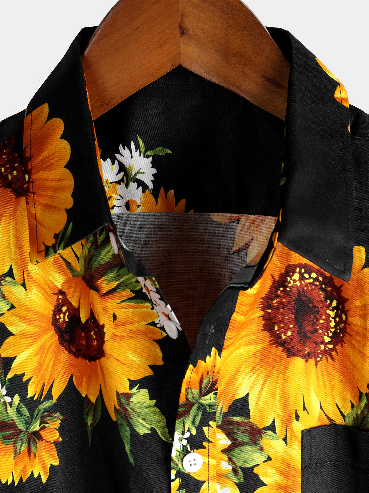 Camisa vintage Sunflower Pocket de manga corta para hombre