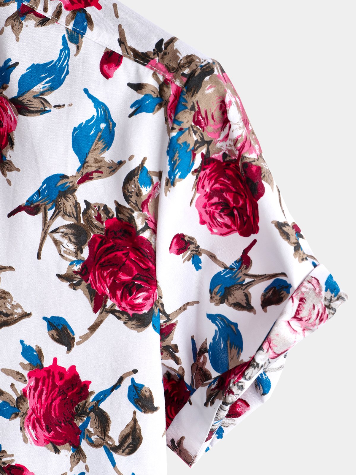Camisa Rose estampado Holiday de algodón de manga corta para hombre