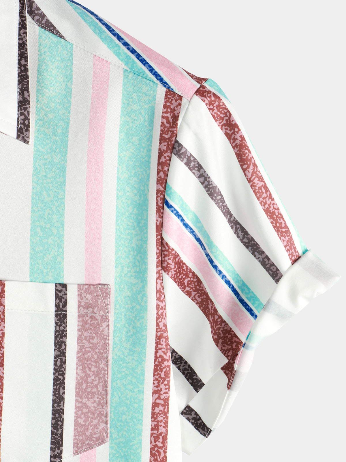 Colorful Button Up Vertical Rainbow a rayas de manga corta Pockecamiseta para hombre