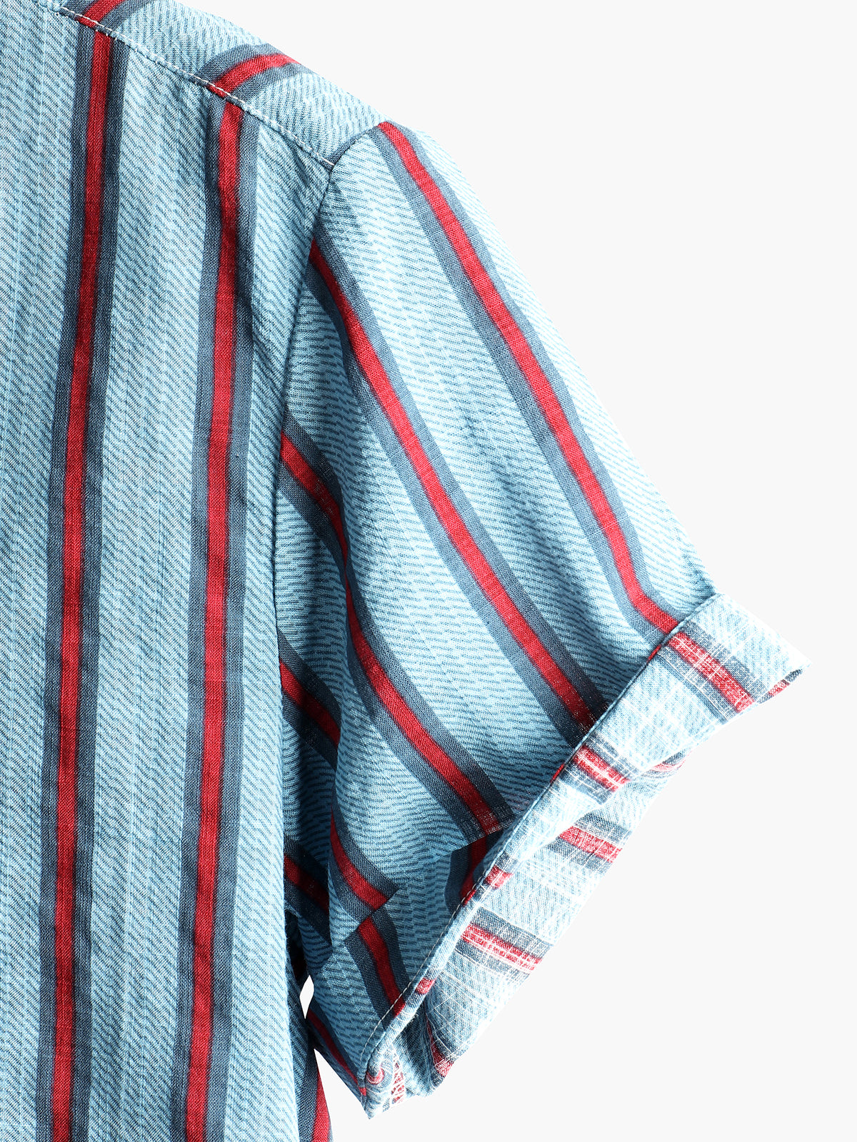 Camisa Blue a rayas casual de algodón de manga corta Button Up para hombre