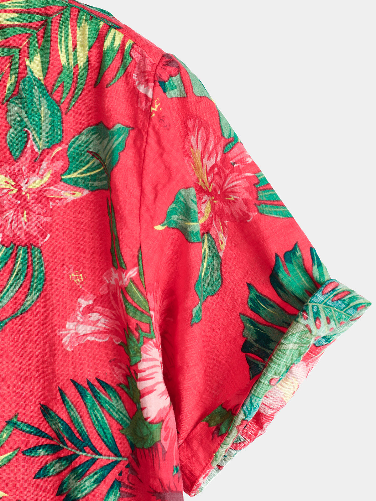 Camisa Red Flower Tropical Hawaiian de algodón de manga corta para hombre
