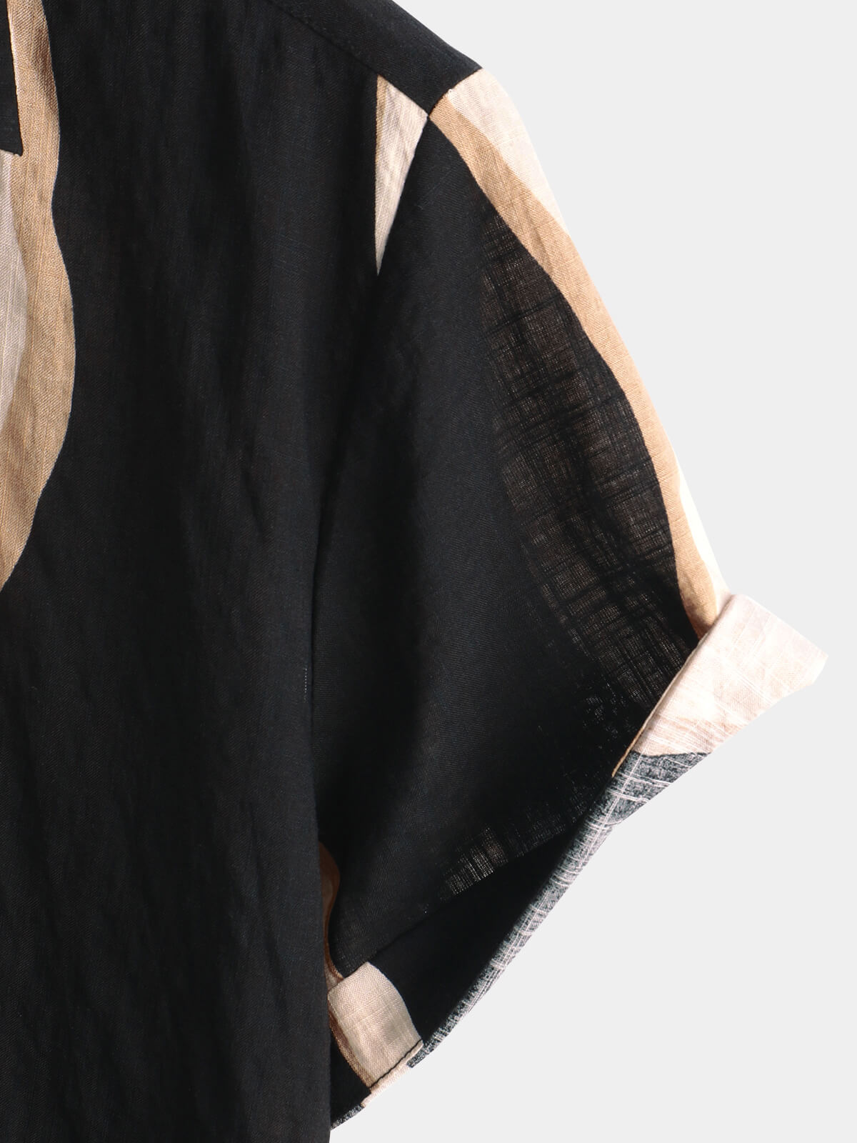 Camisa retro casual a rayas Summer Vacation Balck Button Up de manga corta para hombre