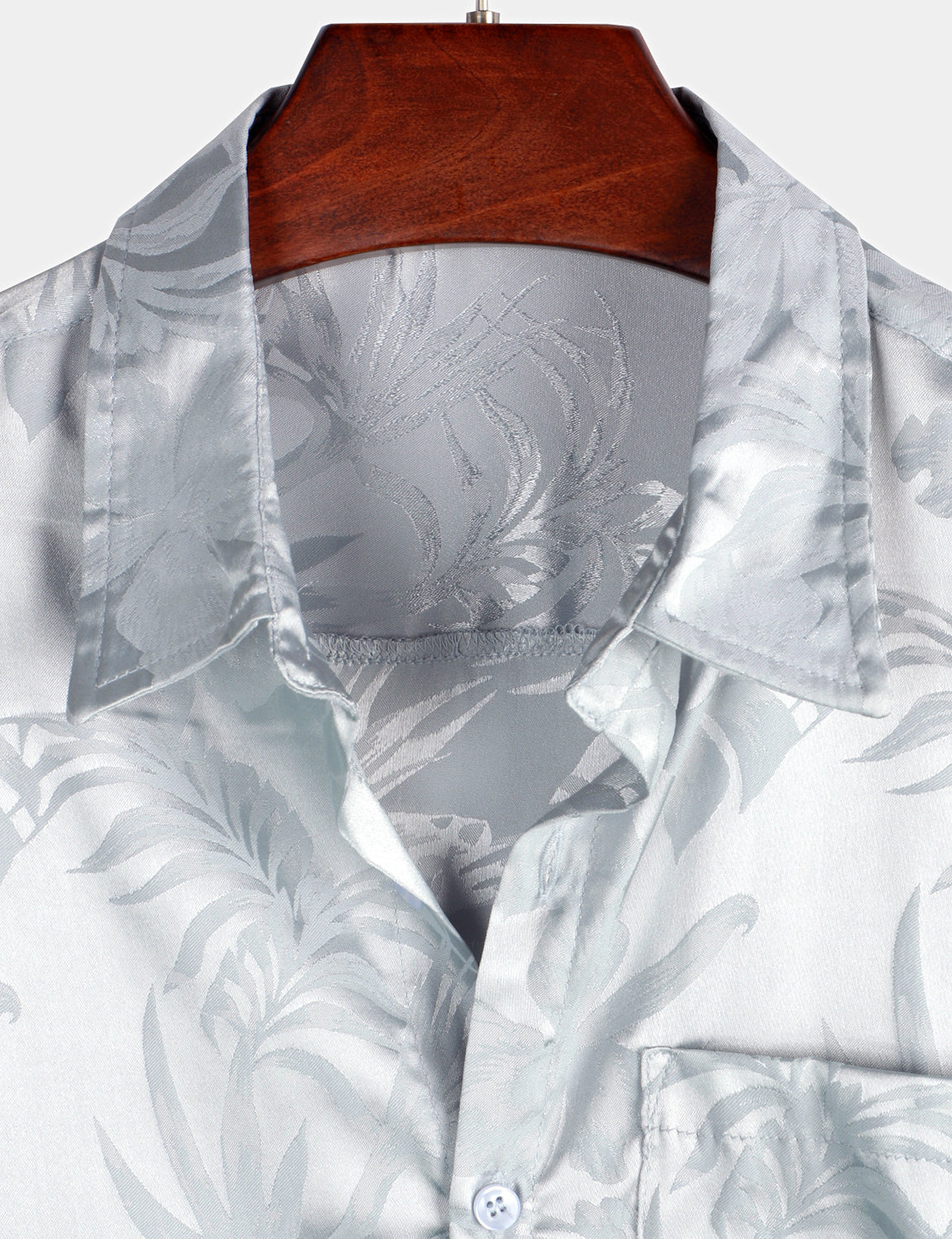 Camisa Summer Jacquard casual Elegant Button Up Pocket de manga corta Beach para hombre