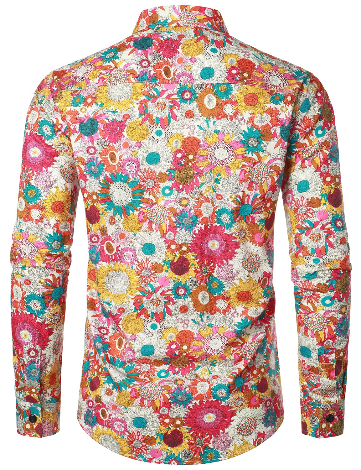 Camisa de vestir vintage floral estampado de algodón Flower Button Up 70s de manga larga para hombre