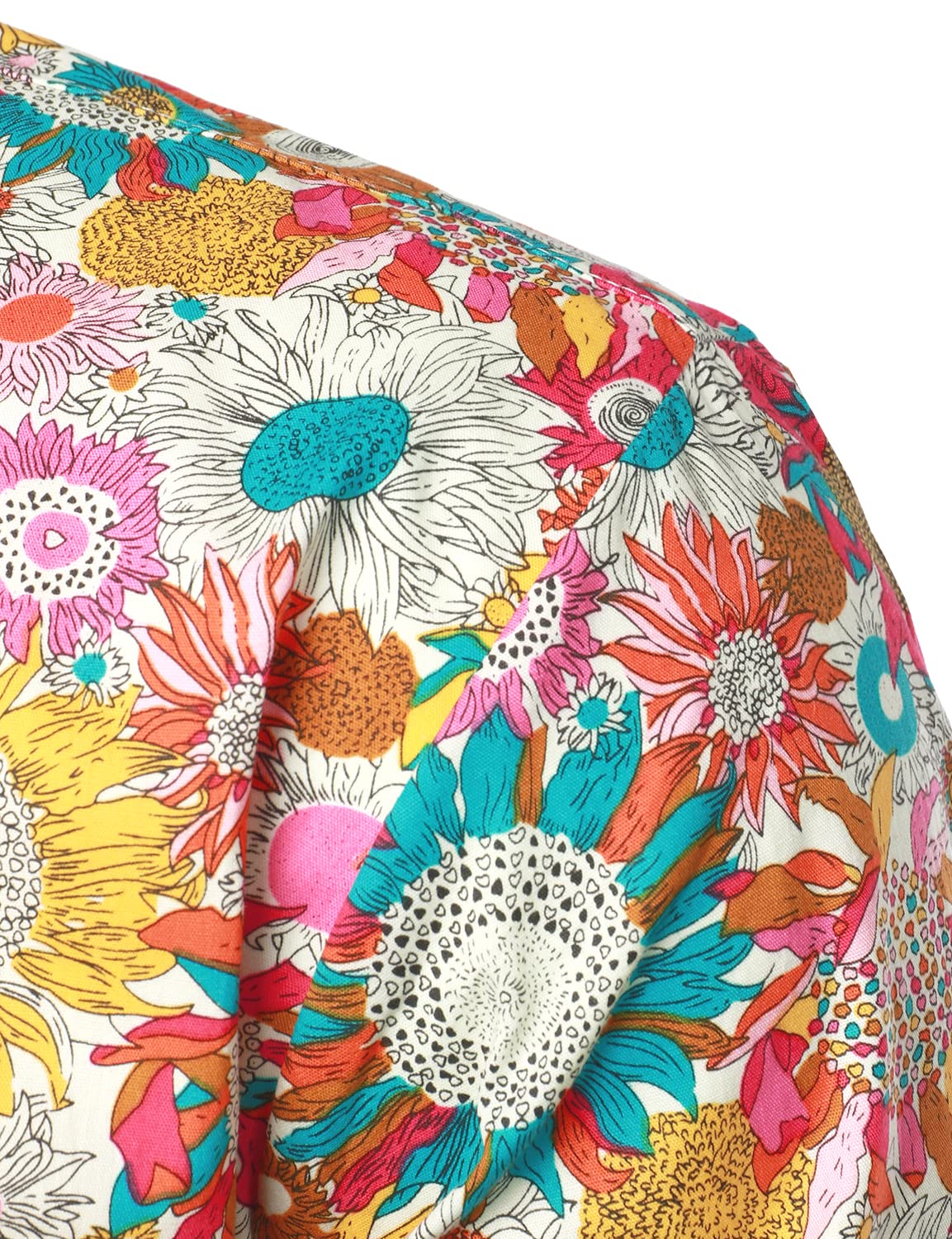 Camisa de vestir vintage floral estampado de algodón Flower Button Up 70s de manga larga para hombre