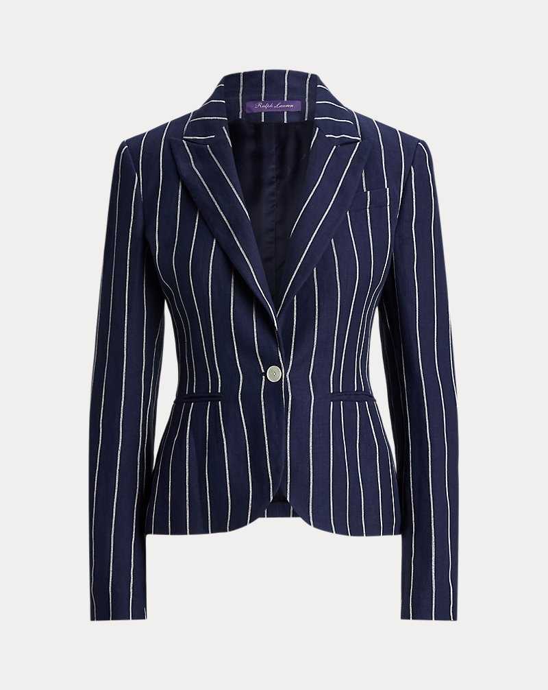 Blazers Ralph Lauren Aaiden Striped Linen-Cotton Mujer Lux Navy/Cream | YFDOWGX-82 - vista 2