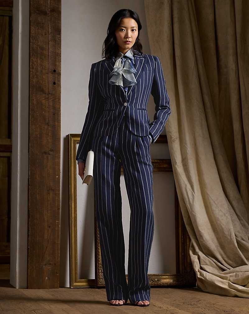 Blazers Ralph Lauren Aaiden Striped Linen-Cotton Mujer Lux Navy/Cream | YFDOWGX-82 - vista 3